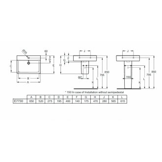 Раковина Ideal Standard Connect Cube E773001 65 см