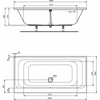 Ванна встраиваемая Ideal Standard Tonic II Duo 200x100