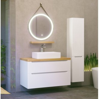 Мебель для ванной Jorno Wood 100 белая со светлой столешницей