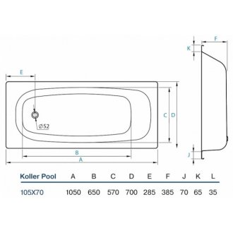 Ванна стальная Koller Pool 105x70 см без сидения