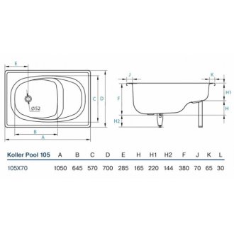 Ванна стальная Koller Pool 105x70 см с сиденьем