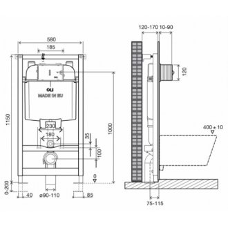 Инсталляция для унитаза Oli 74 601801 с кнопкой смыва Narrow