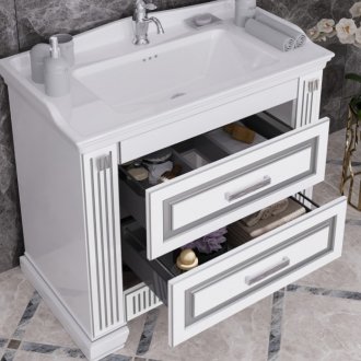 Мебель для ванной Опадирис Оникс 100 белый с серебряной патиной