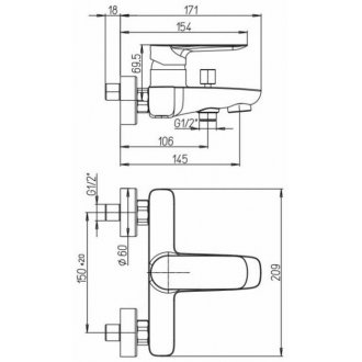 Смеситель для ванны Paini Nove 09CR111LMKM