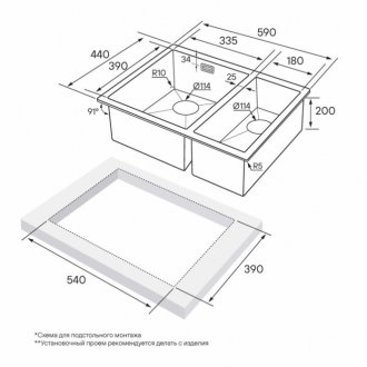 Мойка кухонная Paulmark Annex PM545944-BSL