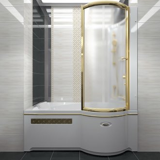Стенка со стеклянной шторкой на ванну Радомир Валенсия золото стекло прозрачное