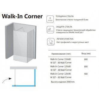 Душевой уголок Ravak Walk-In Corner 120x80 блестящий