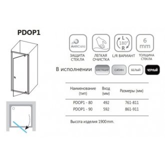 Душевая дверь Ravak Pivot PDOP1-80 белая/белая