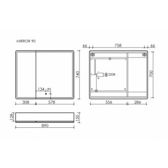 Зеркальный шкаф Sancos Mirror 90 дуб галифакс