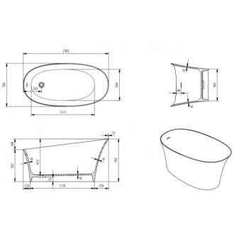 Ванна из искусственного камня Timo Solid Kiara 150x76