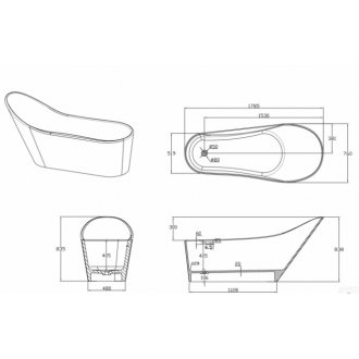 Ванна из искусственного камня Timo Solid Kirsti R 178x76