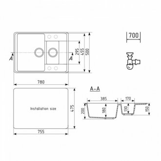 Мойка кухонная Ulgran Quartz Prima 780 1,5 K-08