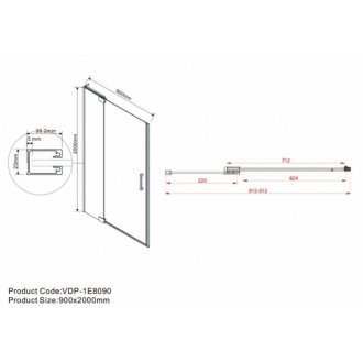 Душевая дверь Vincea Extra VDP-1E 80-90 прозрачная
