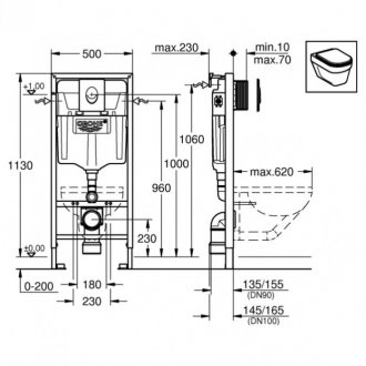 Комплект Grohe Rapid SL 38721001 + Vitra Shift 7742B003-0075 + Grohe Skate Air 38505000 хром глянцевый