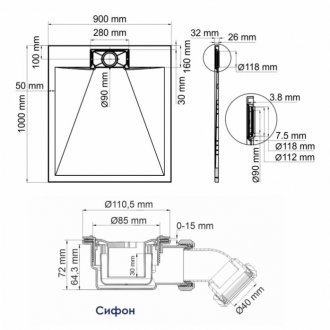 Душевой поддон WasserKRAFT Elbe 74T22 100x90