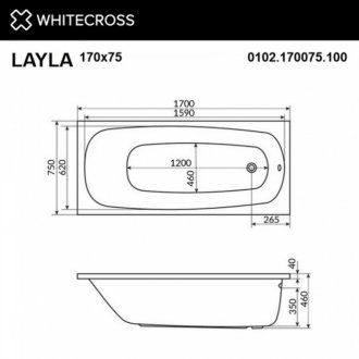 Ванна Whitecross Layla Line Nano 170x75 хром