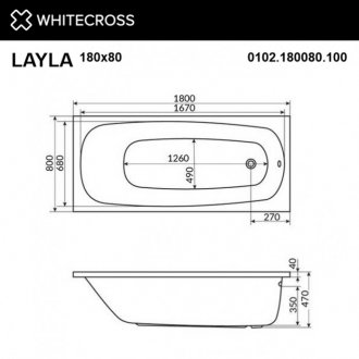 Ванна Whitecross Layla Line 180x80 хром