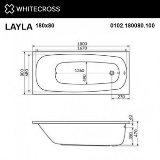 Ванна Whitecross Layla Line 180x80 белая