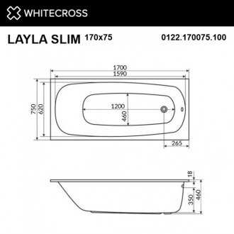 Ванна Whitecross Layla Slim Line Nano 170x75 золото