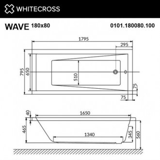 Ванна Whitecross Wave Line Nano 180x80 хром