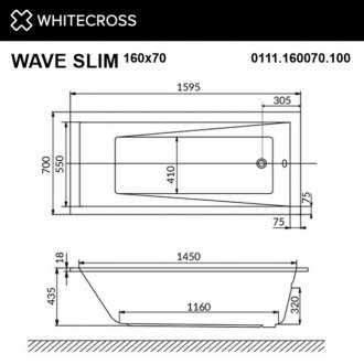 Ванна Whitecross Wave Slim Ultra Nano 160x70 золото