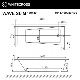 Ванна Whitecross Wave Slim Soft 160x80 золото