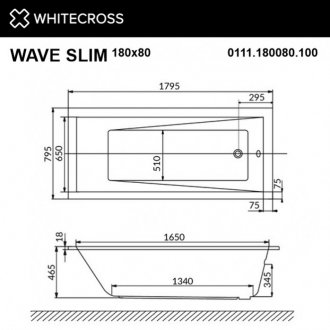 Ванна Whitecross Wave Slim Line Nano 180x80 хром